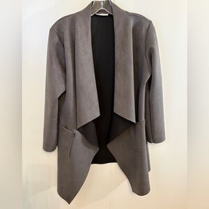 Gray Faux Suède Women's Open Front Jacket Made in Italy